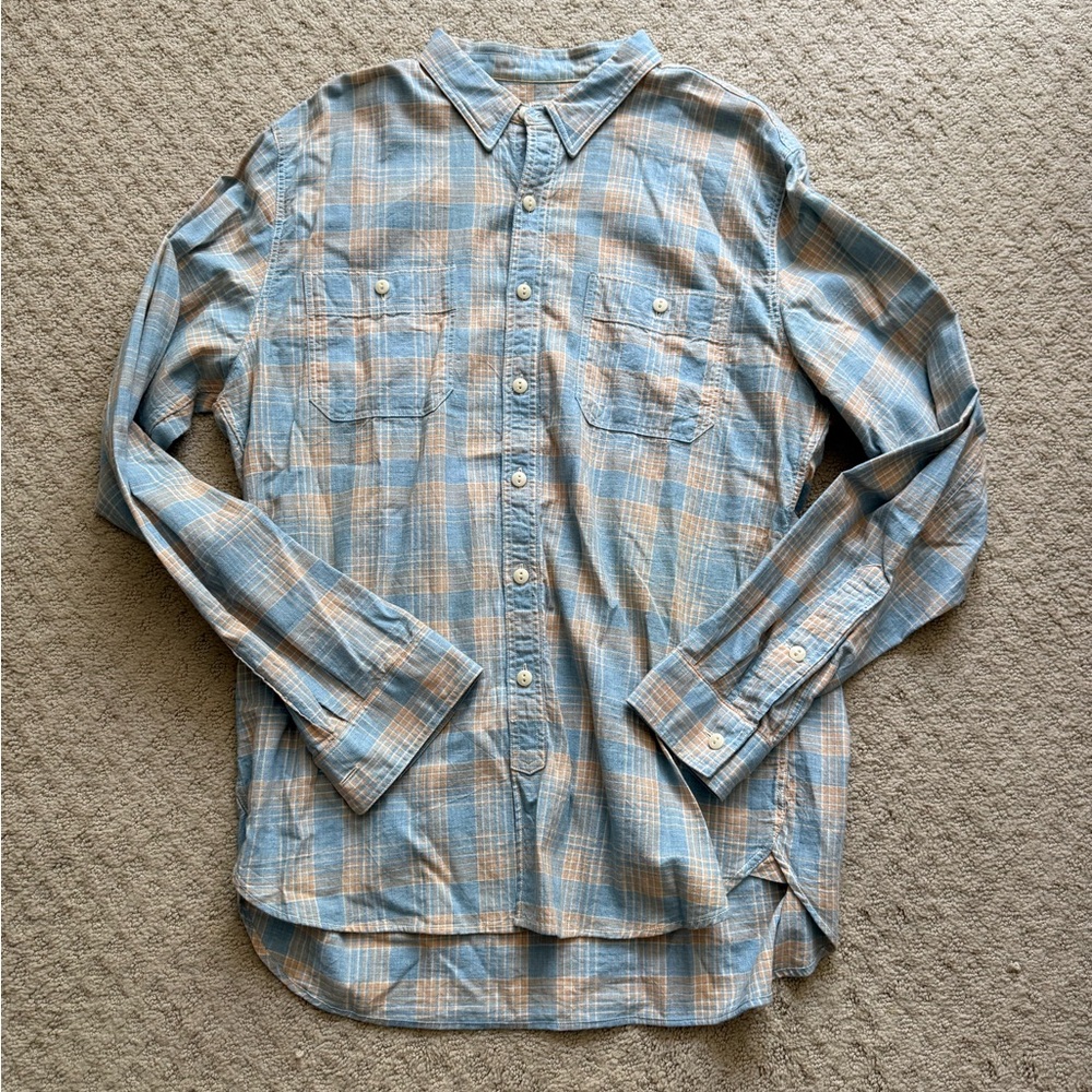 J. Crew Blue and Tan Casual Button Down Shirt size large